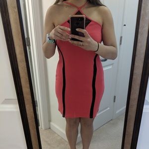 Hot pink black qccent dress
